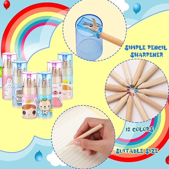 Fumete Mini Colored Pencils Bulk with Sharpener 12 Colors, Portable Pencil Tube Set for 100th Day of School Gifts & Valentine Exchange Kids Party Favors Classroom School Supplies