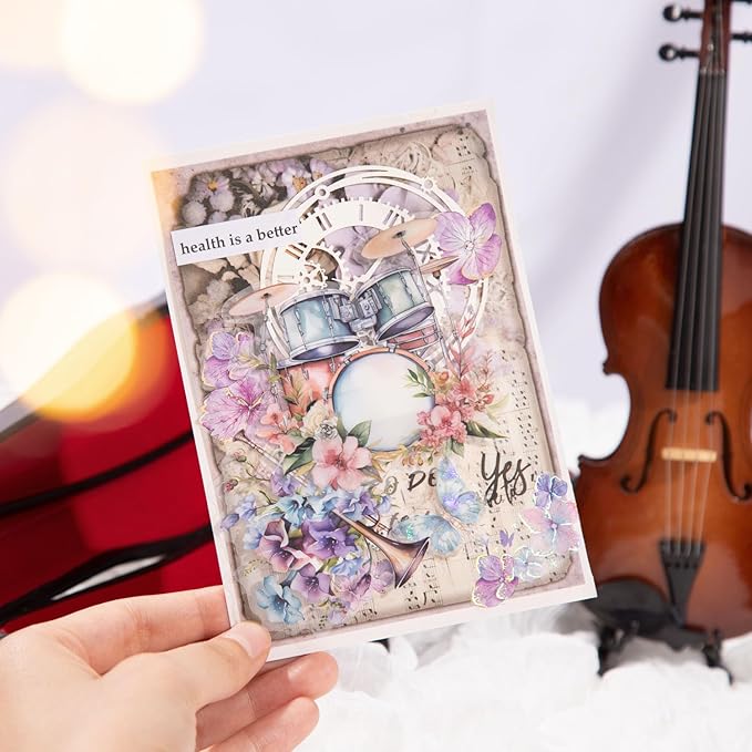120Pcs Flowering Symphony PET Stickers, Watercolor Musical Instrument Ephemera for Scrapbooking, Journaling, and Craft Supplies