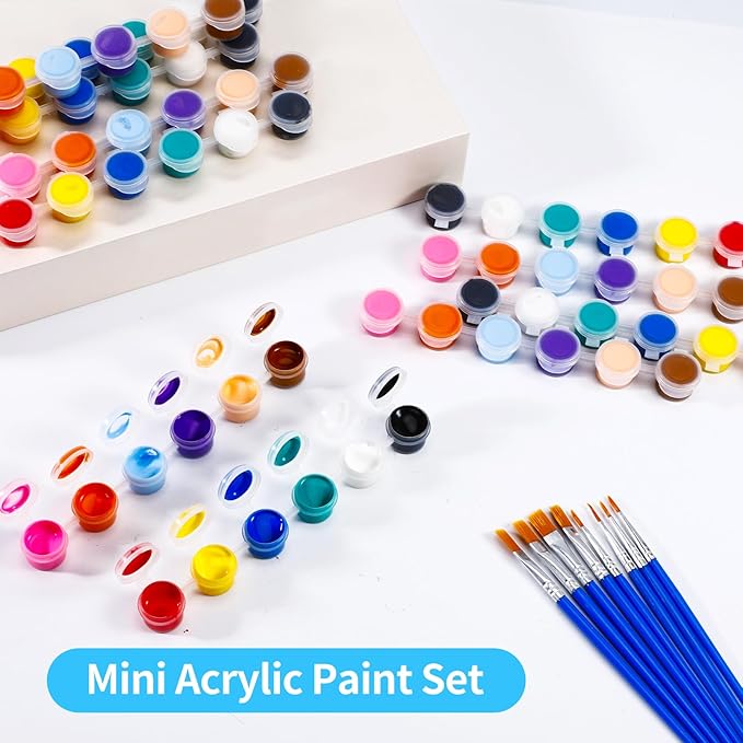 Yihurlm 40Pack Mini Acrylic Paint,12 Color Acrylic Paint Strips,40 Flat and 40 Pointed Brushes,Painting Party Supplies,Washable Mini Painting Kit Container Strips Storage for Artistic Craft Gift(3 ml)