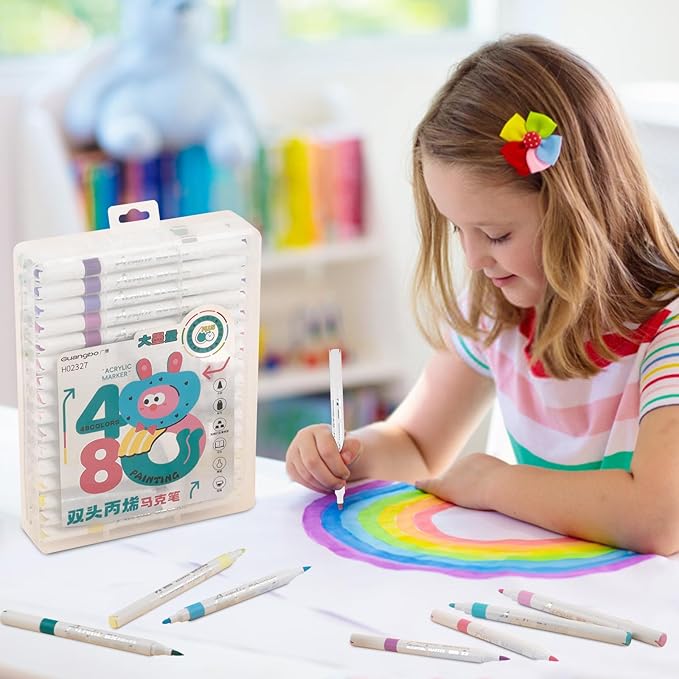 48 Colors Acrylic Paint Markers, Dual Tip Round and Brush Tips for Detailed Art, Crafting, Rock Painting, Wood, Glass, Ceramic