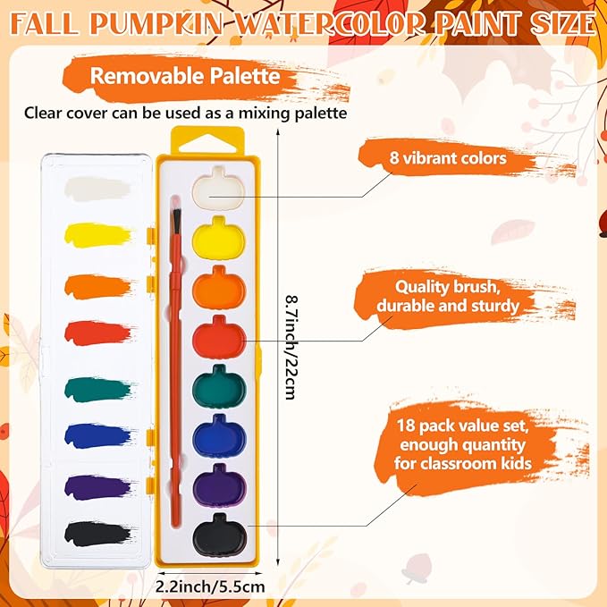 18 Pcs Valentine's Day Paint Gift Sets Pumpkin Watercolor Paint Pumpkin Style Watercolor Painting Palette Bulk for Birthday Wedding Valentine Party Art Exchanges Stocking Stuffers