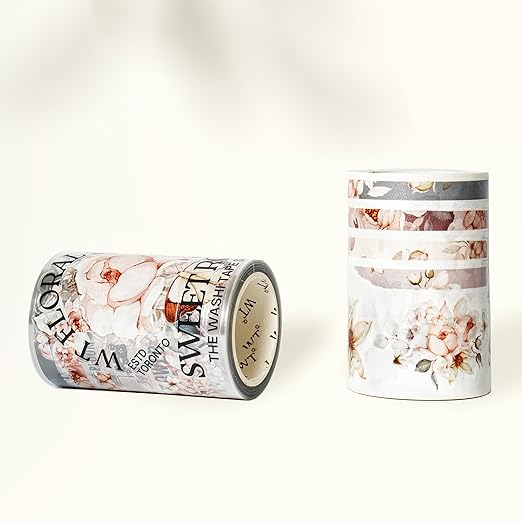 WT Pre-Cut Sweet Rosé Wide PET Tape, Single Roll, Original Designs, Dreamy Rose Motifs & Subtle Handwritten Accents, Decorative Clear Tape for Journaling, Scrapbooking, Planner, DIY Crafts