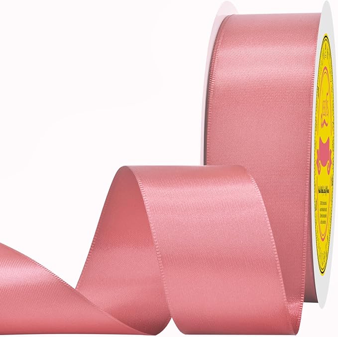 Double Face Lt.Coral Satin Ribbon 1-1/2 inch X 50 Yards Polyester Lt.Coral Ribbon for Gift Wrapping Very Suitable for Weddings Party Hair Bow Invitation Decorations and More
