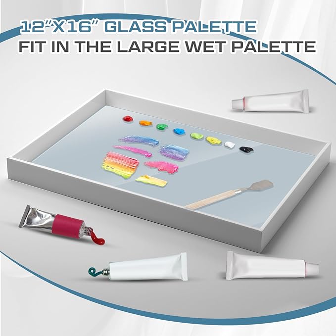 Nuanchu 1 Pcs 12 x 16 Inches Neutral Grey Tempered Glass Palette for Oil Painting Keeps Wet Paint Fresh Scratch Resistant Easy Clean up for Palette Artist Supplies DIY Color Mixing