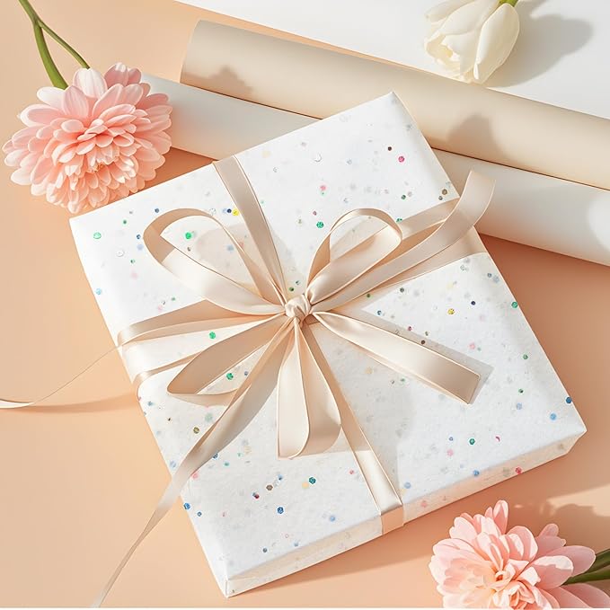 White Glitter Tissue Paper for Gift Bags 36 Sheets 20 x 20 Inch - Recyclable Wrapping Paper for Weddings, Birthdays, Party & Festival Decorations DIY Craft Supplies