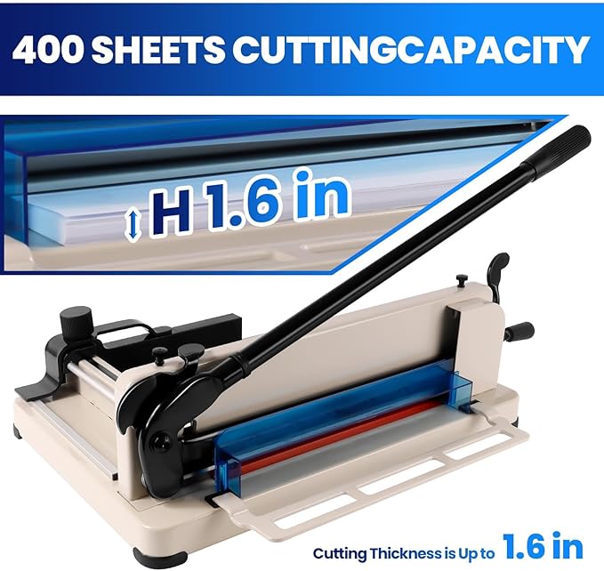 Professional Paper Cutter, 12" Guillotine Paper Cutter, 400 Sheet Capacity, Industrial A4 Paper Trimmer for Cardstock and Crafts (A4)