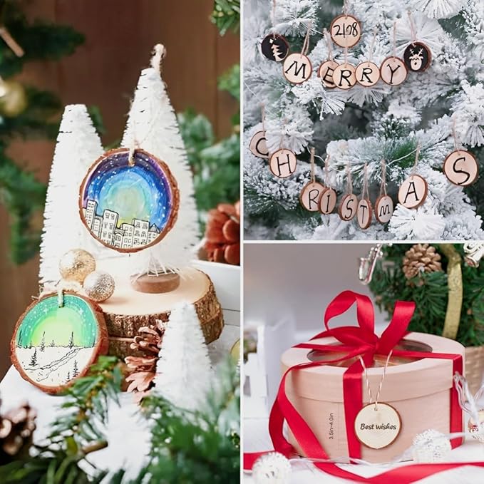 Natural Wood Slices Small, 60 Pcs 1.5-2 in Mini Wood Rounds, Unfinished Wooden Circles with Bark for DIY Crafts Centerpieces (4-5cm)