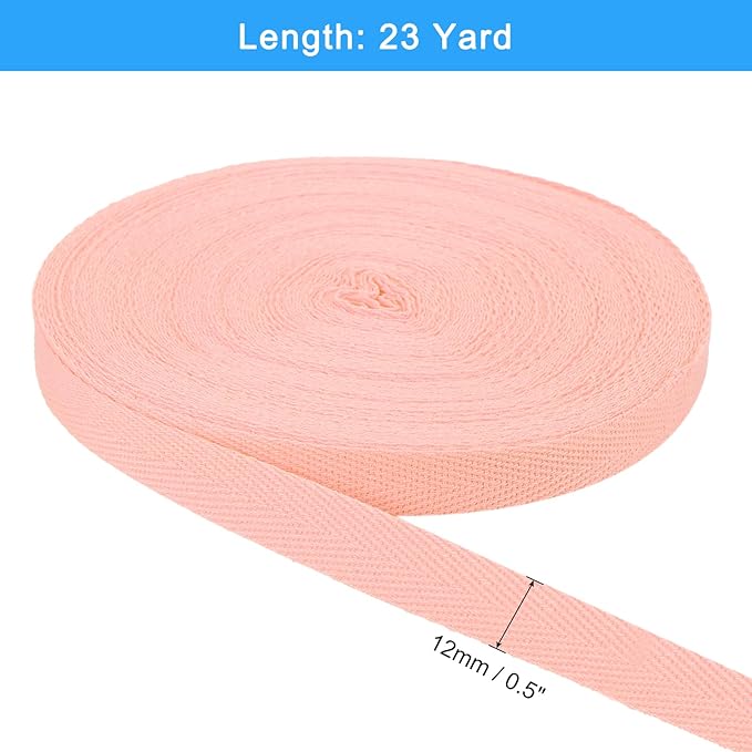 uxcell 23 Yards Cotton Twill Tape, 1/2-inch Herringbone Webbing Ribbon Bias Binding Tapes for Clothes Sewing, DIY Crafting (Light Pink)