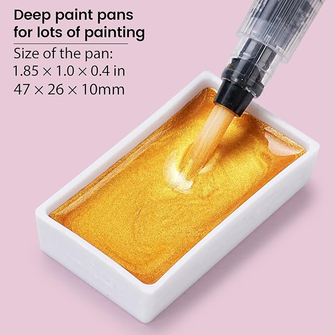 Metallic Watercolor Paint, 18 Pigment Rich Colors + 2 Waterbrushes, XL Pans, Starry Series Water Color for Professionals Artists & Crafters