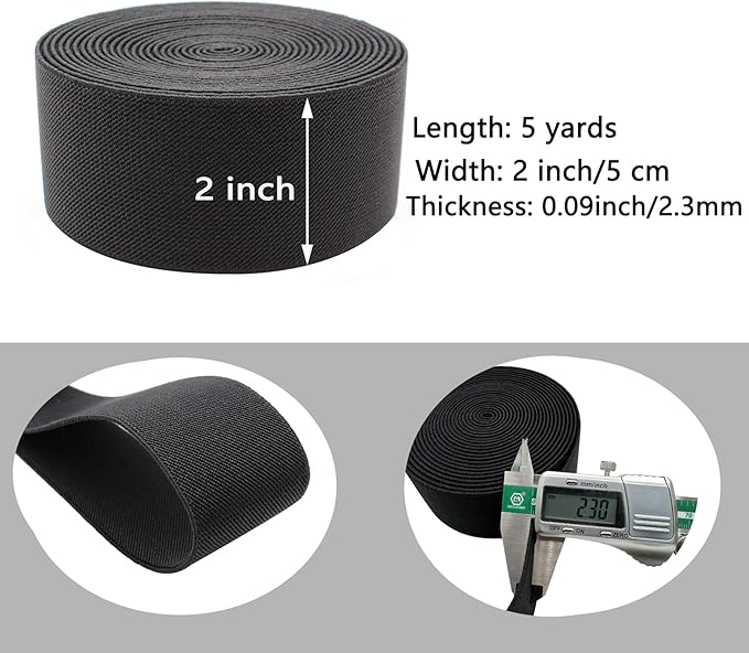 Dortrue 2 Inch 5 Yards Black Sewing Elastic Band Heavy Stretch High Elasticity Elastic Spool for Sewing Pants Waistband, Straps, Craft DIY Projects