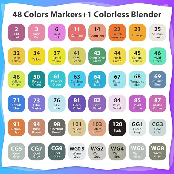 Alcohol Based Markers 48 Colors, Dual Tip Art Sketch Markers, Drawing Pens Permanent Markers for Adult Kids Artist Coloring