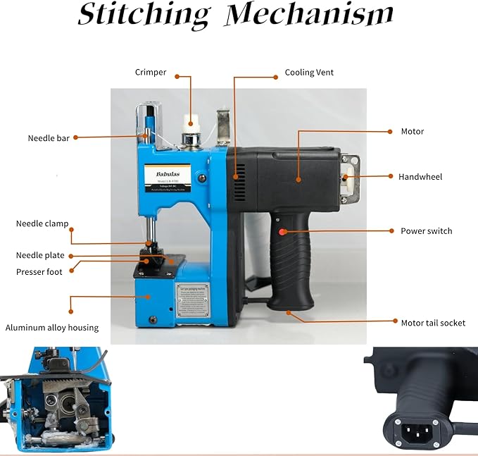 Bag Sewing Machine - 2s/bag Heavy Duty Portable Stitching Machine for Woven Bags, Non-Woven Fabrics, Leather | Warehouse & Farm Packing Tool (Blue, Corded - 110V AC)