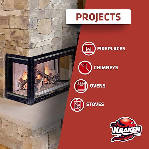 Kraken Bond High Temperature Black Fireplace Sealant 2732°F - (12x10.1oz.) Fire Resistance Up to 2732°F, High Temp Fire Caulk for Ovens, Stoves, Chimneys - Fast Dry, Paintable, Non-Flammable, 12 Pack