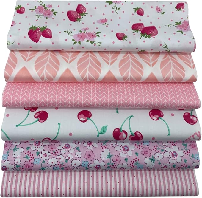 6Pcs Cotton Fabric Squares 20x20 Inch (50x50cm) Pre-Cut Quilt Squares Sheets Patterns Craft Cotton Fabric Bundle for Sewing Quilting Patchwork Crafting Home Décor Handwork (Pink)