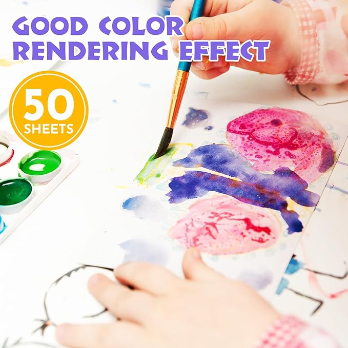 AROIC 50 Sheets Watercolor Paper Bulk, 6 Sizes 9" x 12",8" x 10",8" x 8" etc.(300 GSM), White Water Color Paper for Kids, Adults, Artists, Painting & Craft Paper, Watercolor Paper, Drawing Supplies