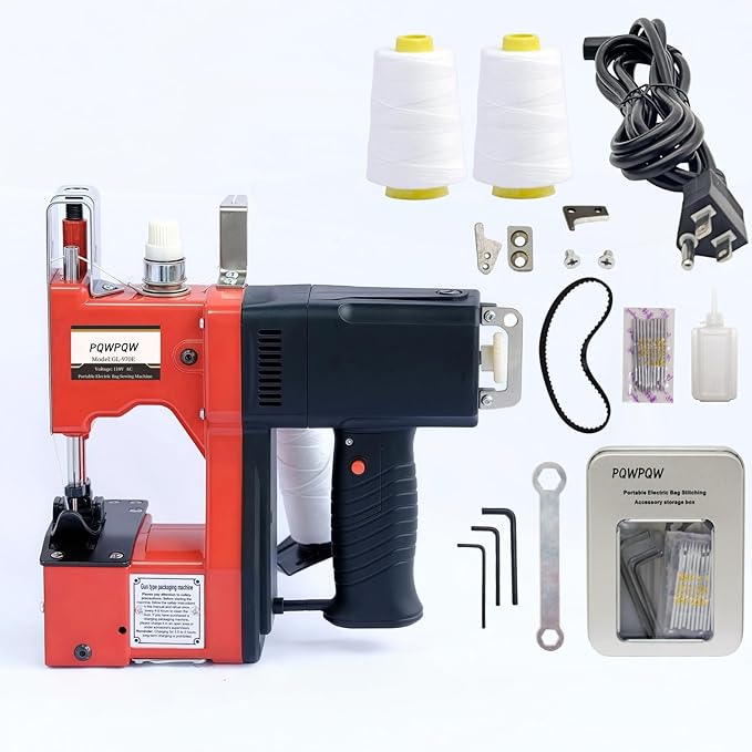 Bag Sewing Machine, 2s/bag Portable Bag Sewing Machine, Industrial Bag Closing Machine for Packing Woven Bags Non-woven Fabrics Leather (Red, Corded - 110V)