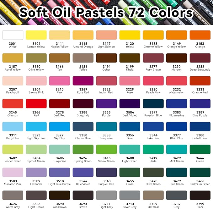 Arrtx Oil Pastels for Artists, 72 Colors Soft Oil Pastels Vibrant and Creamy, Art Pastel Crayons Art Supplies for Professional and Beginners