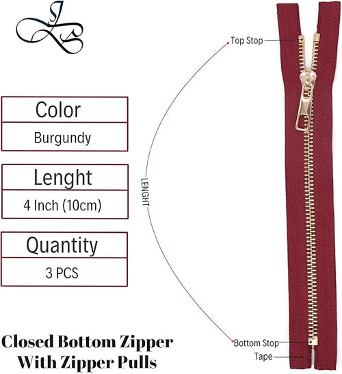 #5 Gold Metal Zipper - 50+ Colors - 3 PCS - (4-14 inches) Sizes - Luxury Lightweight Handcraft Metal Zippers with pulls for Purses Bags Pockets Shoes Sewing & Crafts DIY ZP02184