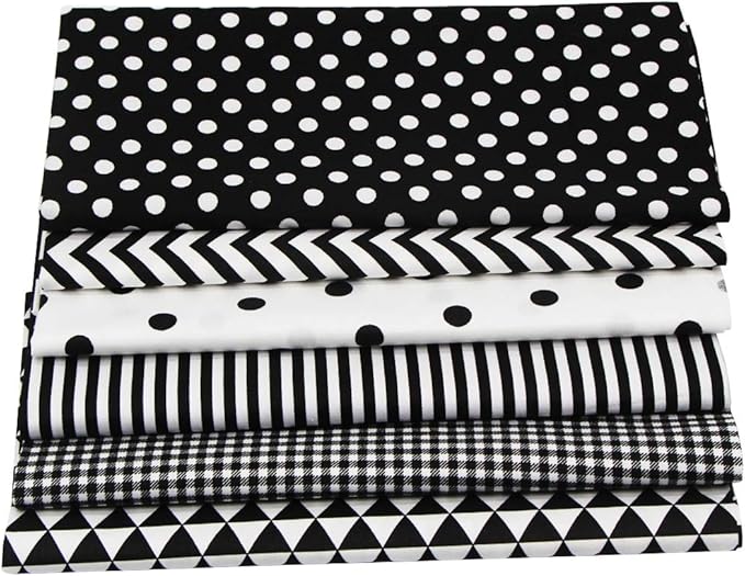 6Pcs Cotton Fabric Squares 20x20 Inch (50x50cm) Pre-Cut Quilt Squares Sheets Patterns Craft Cotton Fabric Bundle for Sewing Quilting Patchwork Crafting Home Décor Handwork (Black)