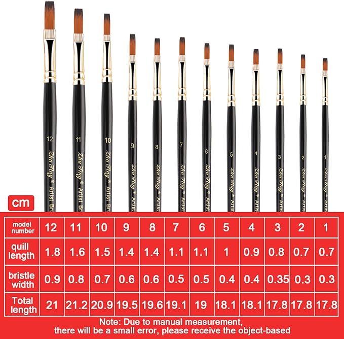 12 Pcs Filbert Paint Brushes Soft Artist Brushes Flat Nylon Bristles Painting Brushes with Wood Handle Paint Brush Set for Acrylic Oil Watercolor Gouache Painting