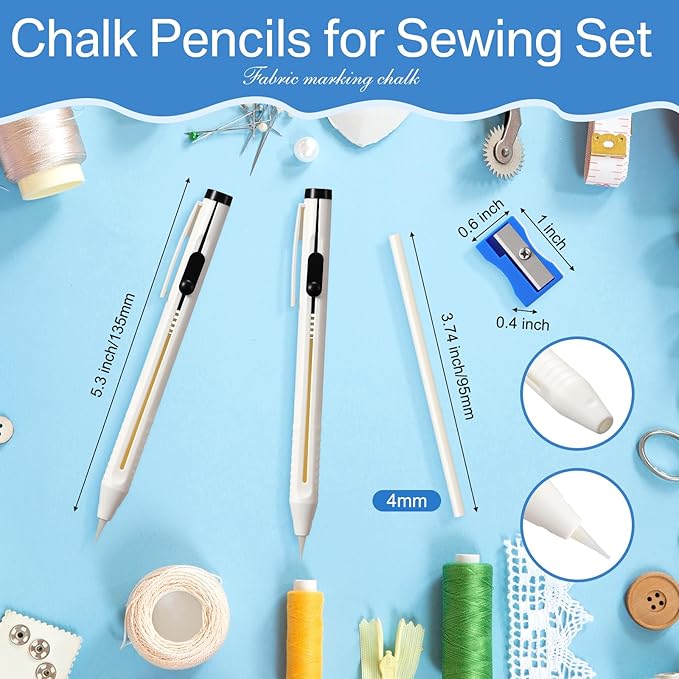 28 Pcs Chalk Pencil Refillable Cartridge Set, Sewing Chalk Pen and White Refill Tailors Pencil for Marking Fabric Patterns