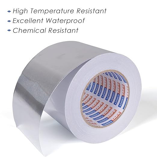 ADHES Premium Aluminum Foil Tape, 4 Inch x 164 Feet (55 Yards), Heat Proof Tape Withstand from 80°C to 100°C, Metal Duct Tape for HVAC, Sealing & Patching, Dryer Vents Pipe