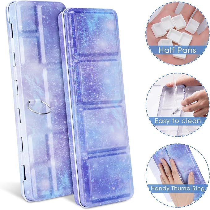PEVART Empty Watercolor Paint Palette,Metal Box Mixing Palette Case with 37 Water Color Half Pans and Fold-Out Palette Tin Paint Tray Travel Watercolor Set,Acrylic,Gouache, Oil Painting