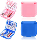 2 Pack Mini Travel Sewing Kit, Portable Emergency Repair Kit, Square-Shaped Plastic Sewing Box with Threads, Scissors, Needles for Women, Mom, Travelers, DIY Craft, Beginner Friendly (Blue/Pink)
