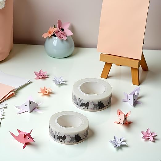 2Pcs Black Cat Kawaii Washi Decoration Cat and Masking Tape - 1.5cm*10m for DIY Scrapbooking, Crafts and Planners