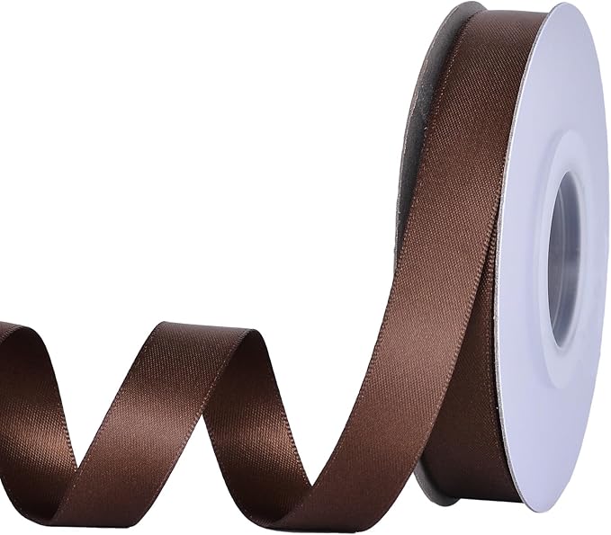 YAMA Brown Double Faced Satin Ribbon 5/8 Inch 25 Yards Brown Ribbon for Gift Wrapping Crafts Hair Bows Wedding Party Decoration
