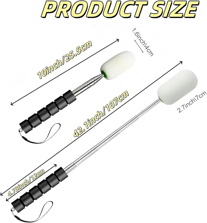 42" Sponge on a Stick for Pottery, 3 Detachable Sponge Heads, Telescoping Ceramic Tool for Removing Water & Shaping Tall/Narrow Vessels, Black Artist Pottery Tool (1 Stick)