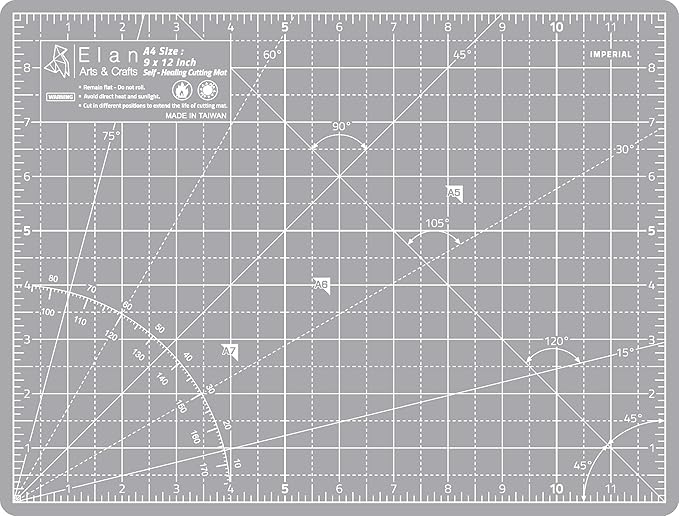 Elan Cutting Mat A4 Gray, Self Healing Cutting Mat 9x12 Inch, 5-Ply Craft Board Gray, Hobby Board for Crafts 9x12 Inch
