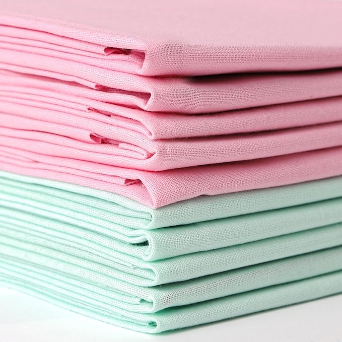 10 Pieces 18 x 21 Inches Cotton Fabric Precut Quilting Fabric Bundles Solid Colors Layer Cakes Quilt Material for DIY Craft Sewing Embroidery (Pink, Green)