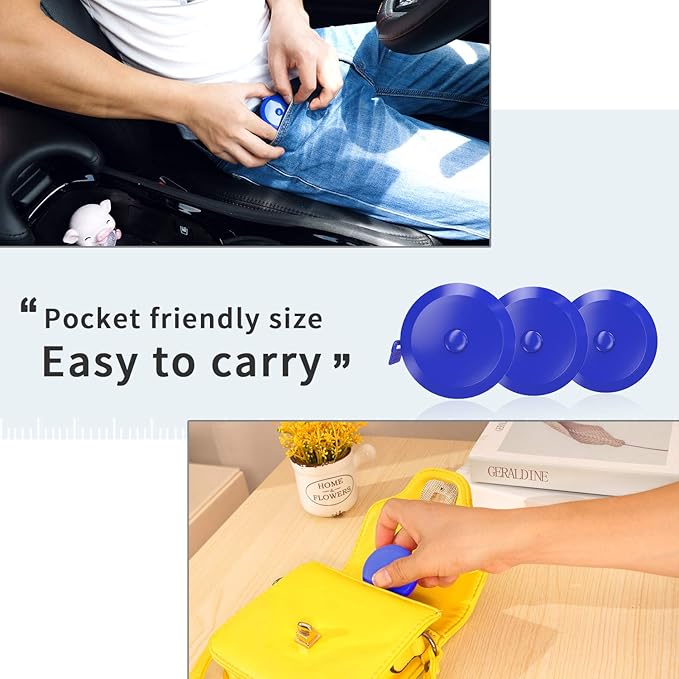 DiCUNO 60-Inch 1.5 Meter Soft and Retractable Tape Body Tailor Sewing Craft Cloth Dieting Measuring Tape (3 Pcs of Blue with Soft tape)