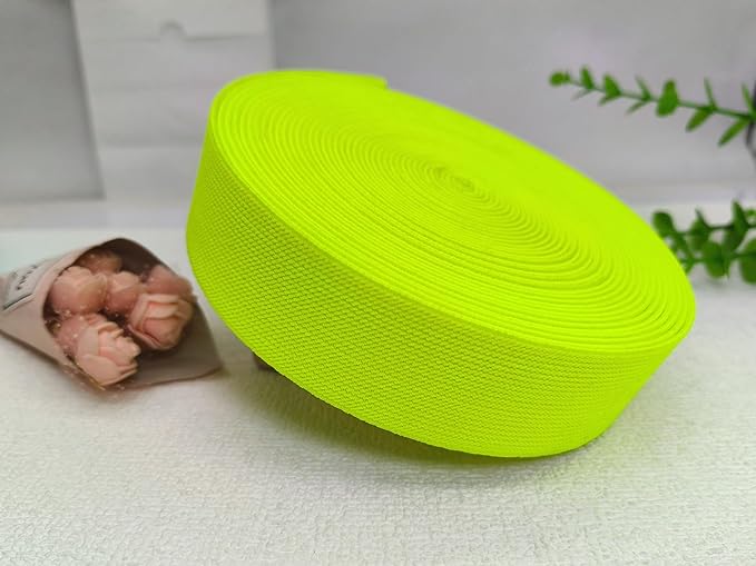 JESEP 1.5 Inch 10 Yards Double-Side Twill Woven Elastic Heavy Stretch High Elasticity for Sewing Pants Waistband, Wigs, Skirts, Craft DIY Projects (Neon Yellow 300)