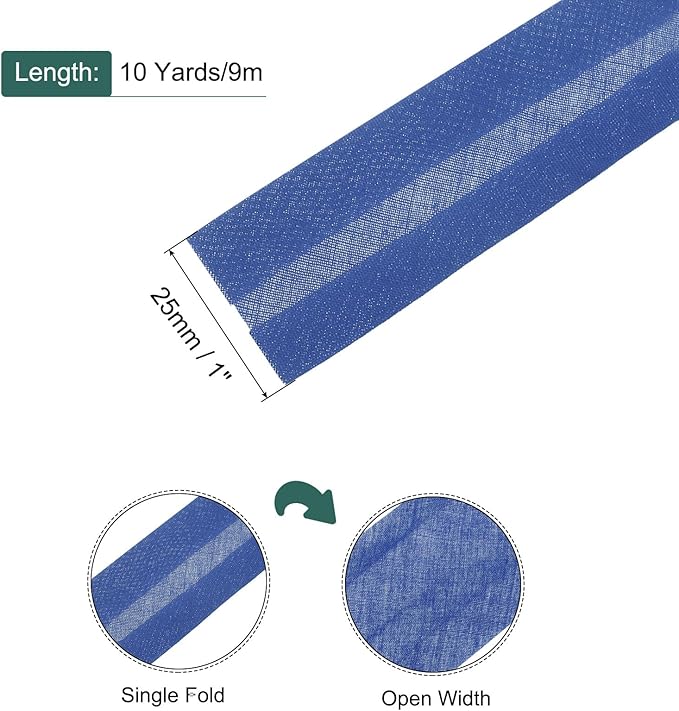 MECCANIXITY 1 Inch Single Fold Bias Tape Polyester Continuous Bulk Bias Tape for Sewing,Seaming Quilting Hemming Binding Crafts (Bright Blue 10 Yards)