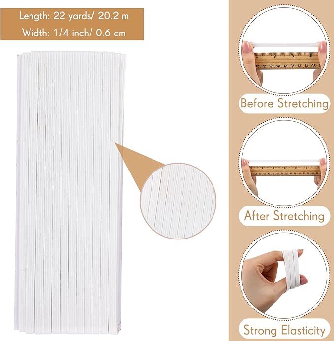 Shappy Elastic for Sewing Knit Elastic Band(1/4 Inch X 22 Yards, White)
