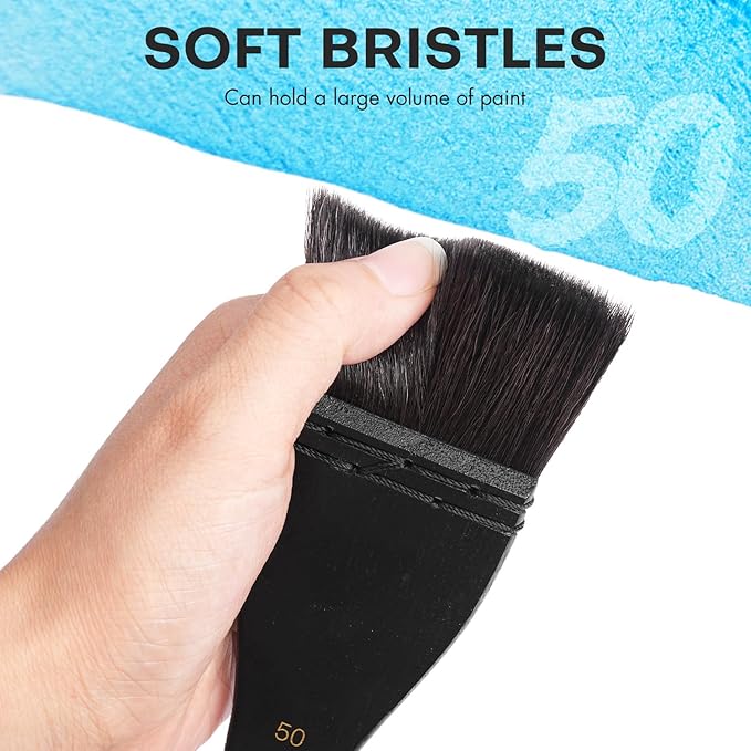 Flat Watercolor Brushes, Fuumuui 50mm Professional Squirrel Hair Flat Hake Brushes, Artists Scale Large Paint Brush with Long Handle for Watercolor and Acrylic Paints