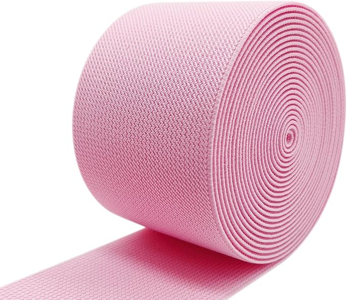 Pink Knit Elastic Band 3 inch 5 Yards Double-Side Twill Woven Elastic Heavy Stretch Elastic Spool for Sewing Pants Waistband, Wigs, Skirts, Craft DIY Projects