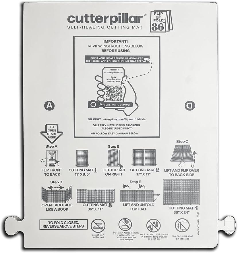 CutterPillar FLIP and FOLD Self-Healing Cutting Mat - 5-IN-1 Mat for Fabric and Sewing Craft Projects -Easy Travel and Storage - 9" x 12" to 24" x 36"