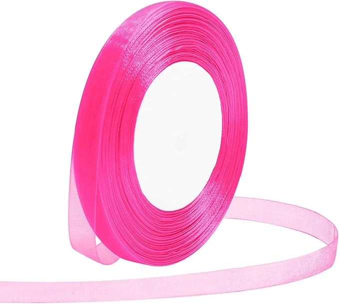 Hot Pink Ribbon for Gift Wrapping 3/8 inch Sheer Organza Ribbon for Flower Bouquet Tulle Chiffon Ribbons for Wedding Invitations Christmas Halloween Decorations Crafts 50 Yards