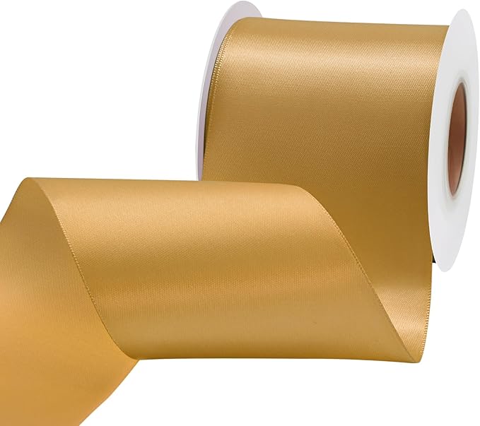 Old Gold Satin Ribbon 3 inch X 15 Yards Polyester Ribbon for Gift Wrapping Very Suitable for Weddings Party Hair Bow Invitation Decorations and More