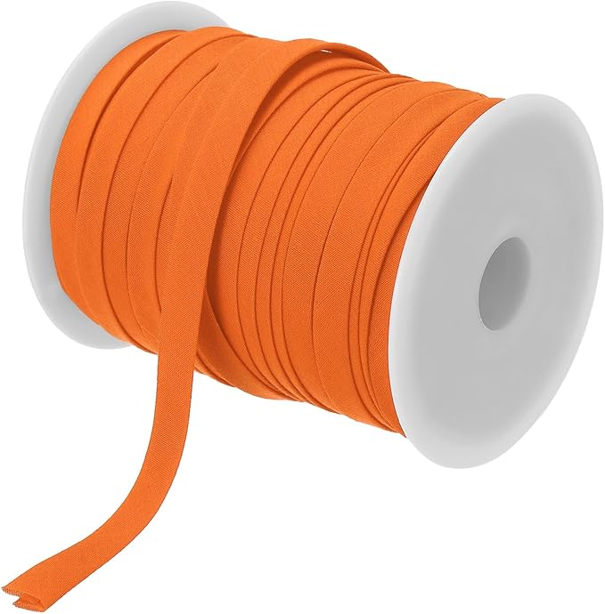 MECCANIXITY 2/5 Inch Double Fold Bias Tape Polyester Continuous Bulk Bias Tape for Sewing,Seaming Quilting Hemming Binding Crafts (Orange 55 Yards)