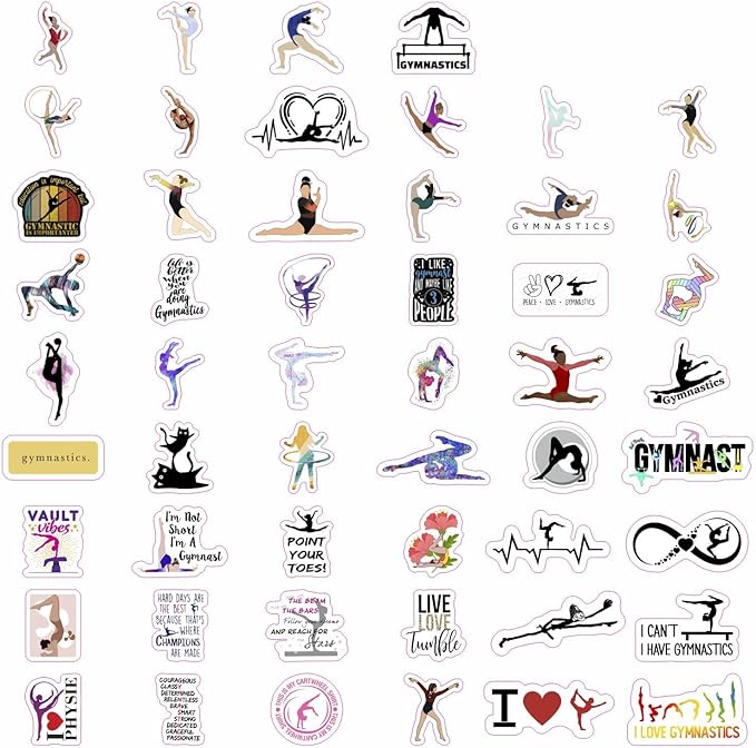BulbaCraft 100Pcs Gymnastics Stickers, Water Bottles - Gymnastics Party Supplies, Gifts for Women & Men