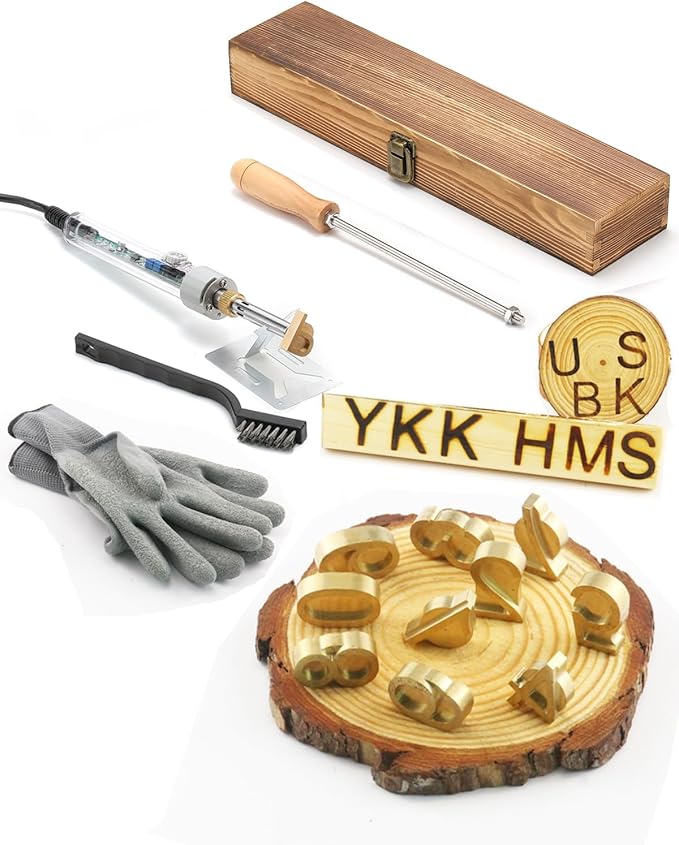 1" 10Pcs Wood Burning Letter Kit, Wood Burning Numbers for Wood Leather Hats Branding, DIY Gifts for Christmas Wedding Birthday, with 100W Electric Branding Iron and Wood Handle (Brass Numbers 0-9)