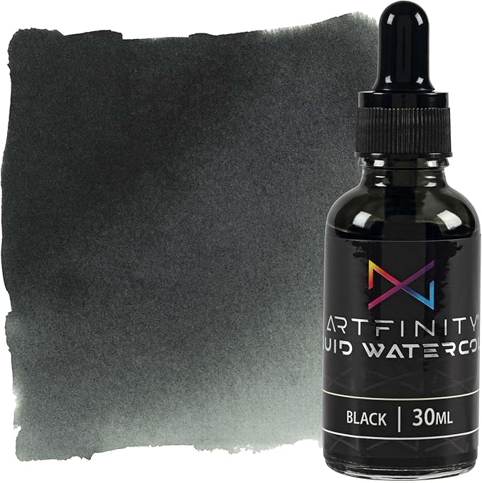 Liquid Watercolor Paint 30 ml Bottle, Black - Vibrant Dye-Based Liquid Watercolor w/Glass Pipette, Fast-Drying, Fine Art Paint for Calligraphy, Airbrushing & Traditional Art