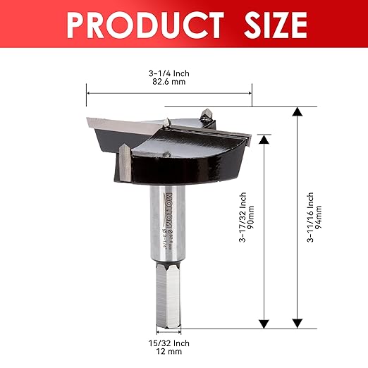 Mollom 3-1/4" (82.6mm) Forstner Drill Bit for Precise Woodworking with Durable YG8 Carbide Thickness of 2.0mm,This Hinge Cutter Tool is Ideal for Hard Wood, Plastic, Plywood