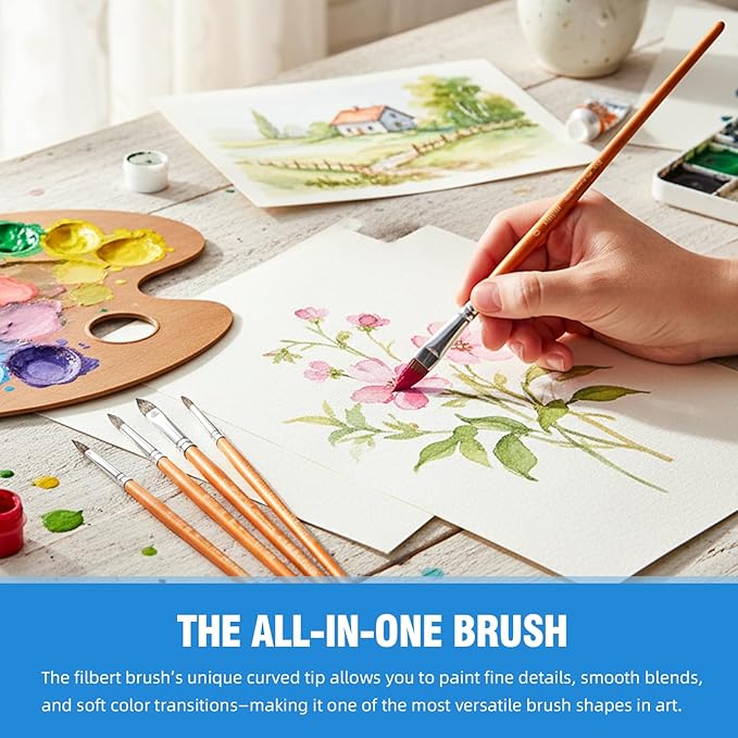Falling in Art Cats Tongue Watercolor Brushes, 5 Pcs Oval Wash Paint Brushes, Cat Tongue Paint Brush for Petals, Leaves, Watercolor and Acrylic Painting