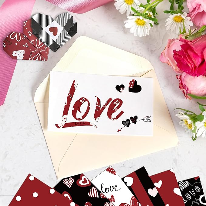 Valentines Pattern Paper Double Sided Valentine Decorative Scrapbook Craft Paper,Love Heart Red Black Cardstock for Valentines Craft Supplies Card Making Scrapbook(12 Design,24 Sheet,11 x 11 Inch)
