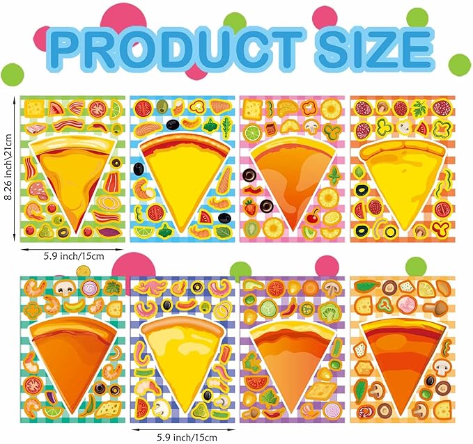 24 Sheets Make A Pizza Stickers for Kids, Make Your Own Stickers, Pizza Parties Cute Party Favors Decorations, DIY Arts Birthday Games Family Night
